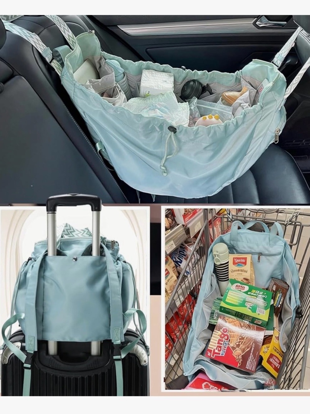 Mint Green Convertible Tote Backpack Travel Bag Aqua Multi Pocket - Picture 7 of 10